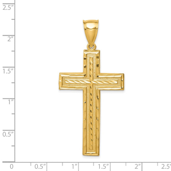 14K Large Diamond-cut Cross Pendant