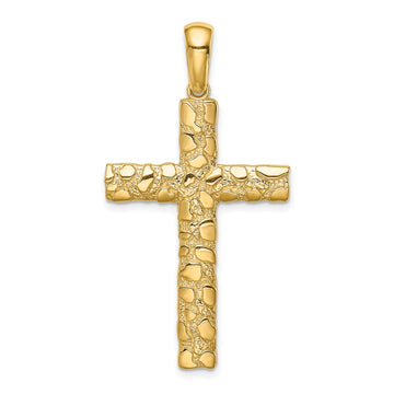 14K Large Nugget Style Cross Pendant