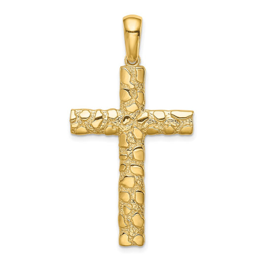 14K Large Nugget Style Cross Pendant