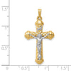 14k Two-tone Hollow Polished Chevron Design Crucifix Pendant
