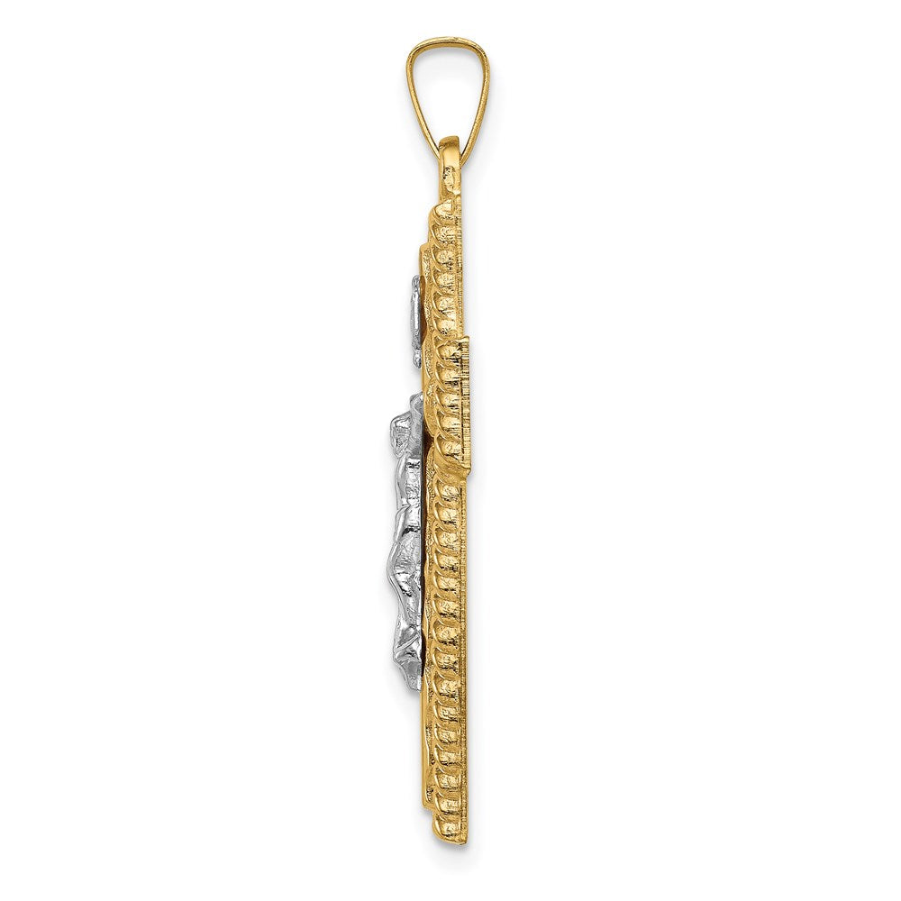 14k Two-tone Hollow Polished Rope Edge Latin Crucifix Pendant