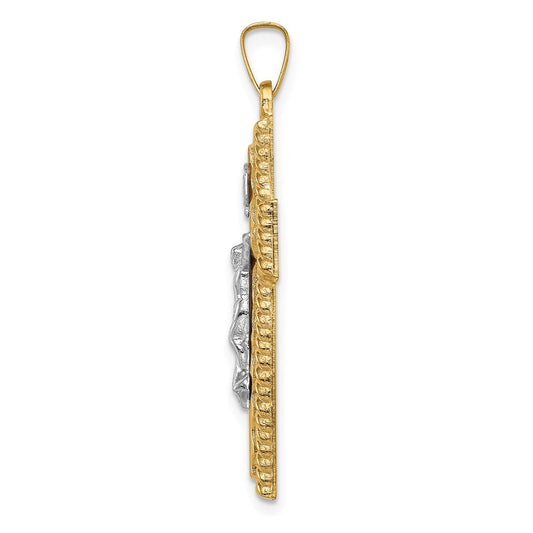 14k Two-tone Hollow Polished Rope Edge Latin Crucifix Pendant