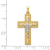 14k Two-tone Hollow Polished Rope Edge Latin Crucifix Pendant