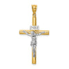 14K Two-tone Polished INRI Crucifix Cross Pendant