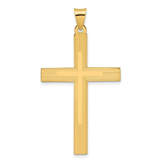 14k Polished and Line Design Solid Cross Pendant