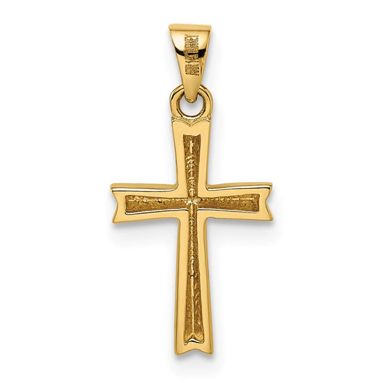 14k and White Rhodium Diamond-cut Small Latin Cross Pendant