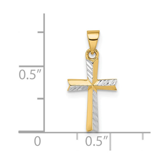 14k and White Rhodium Diamond-cut Small Latin Cross Pendant