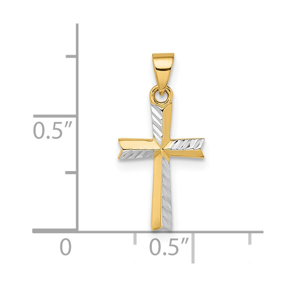 14k and White Rhodium Diamond-cut Small Latin Cross Pendant