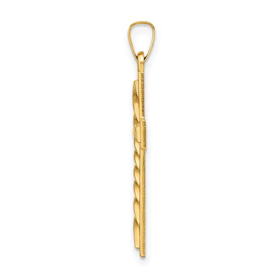 14k Polished and Twisted Hollow Cross Pendant