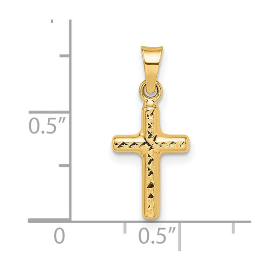 14k Diamond-cut One Side Polished Back Reversible Puffed Cross Pendant
