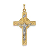 14k Two-tone Polished Solid Celtic INRI Crucifix Pendant