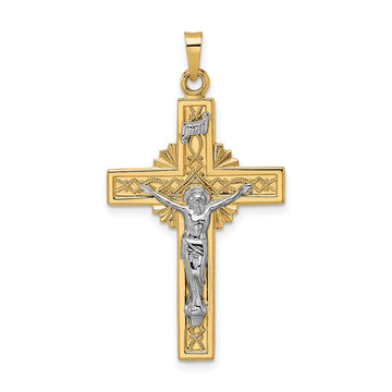 14k Two-tone Polished Solid Celtic INRI Crucifix Pendant