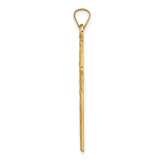 14k Polished Wood Texture Solid Cross Pendant