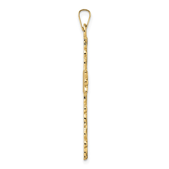 14k Polished and Textured Solid Floral Cross Pendant