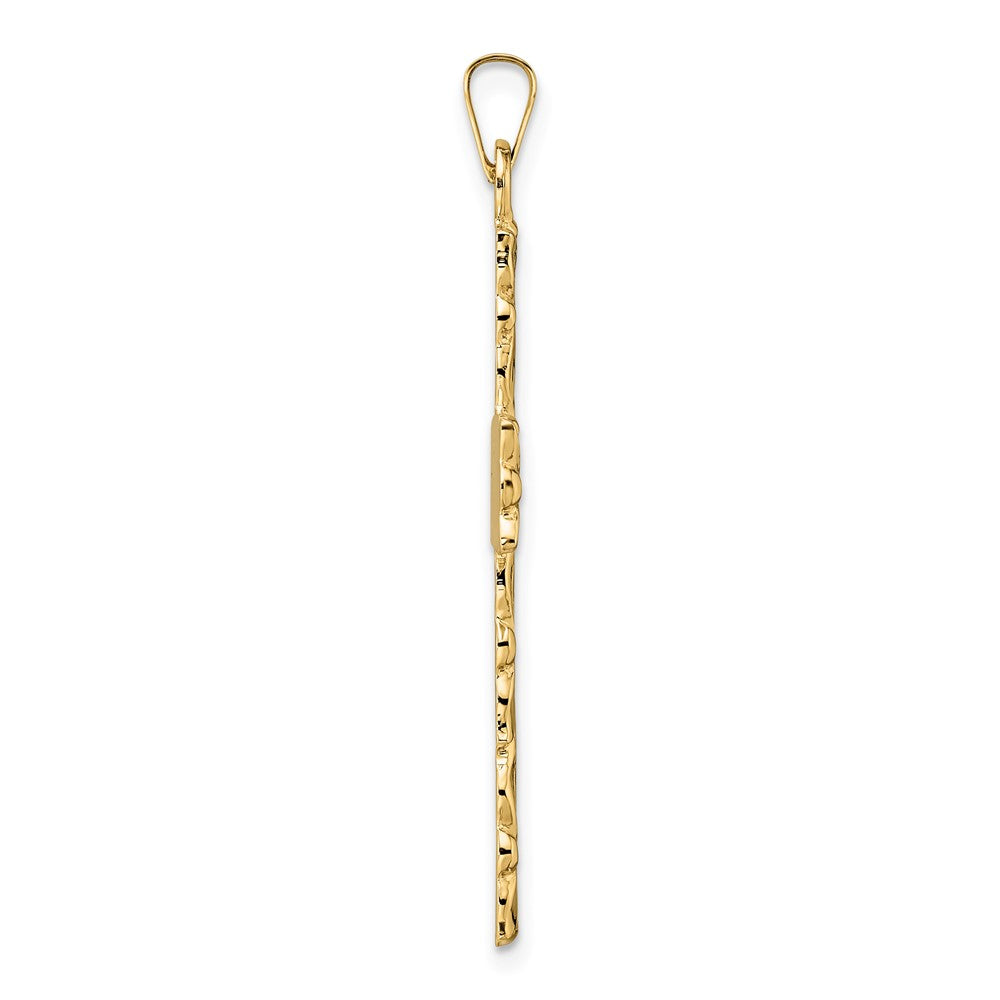 14k Polished and Textured Solid Floral Cross Pendant