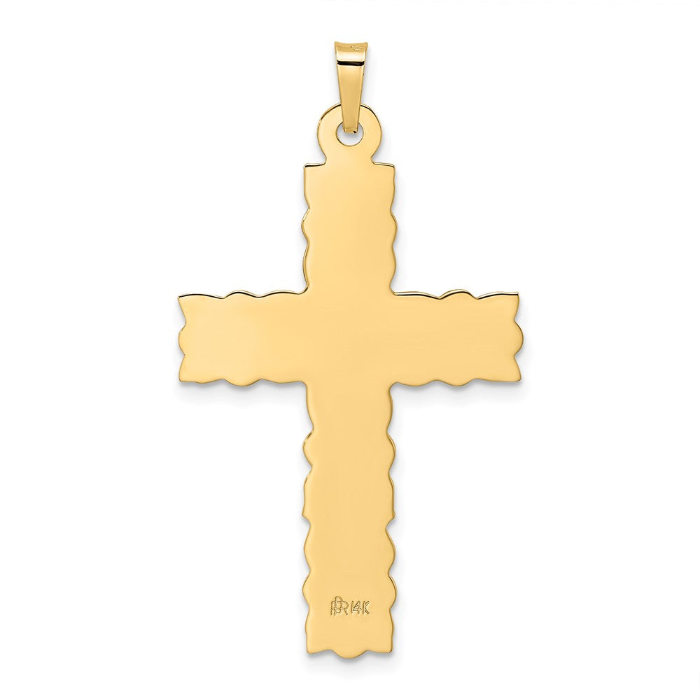 14k Polished and Textured Solid Floral Cross Pendant