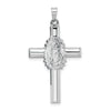 14k White Gold Polished and Satin Hollow Cross with Our Lady of Guadalupe Pendant