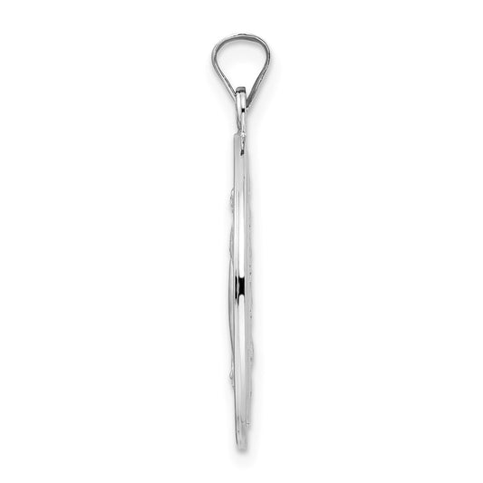 14k White Gold Polished and Satin Solid Miraculous Medal Round Pendant