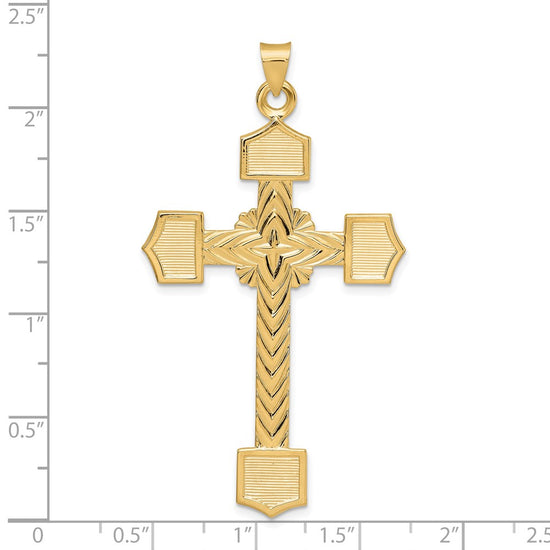 14k Polished Solid Large Fancy Design Cross Pendant