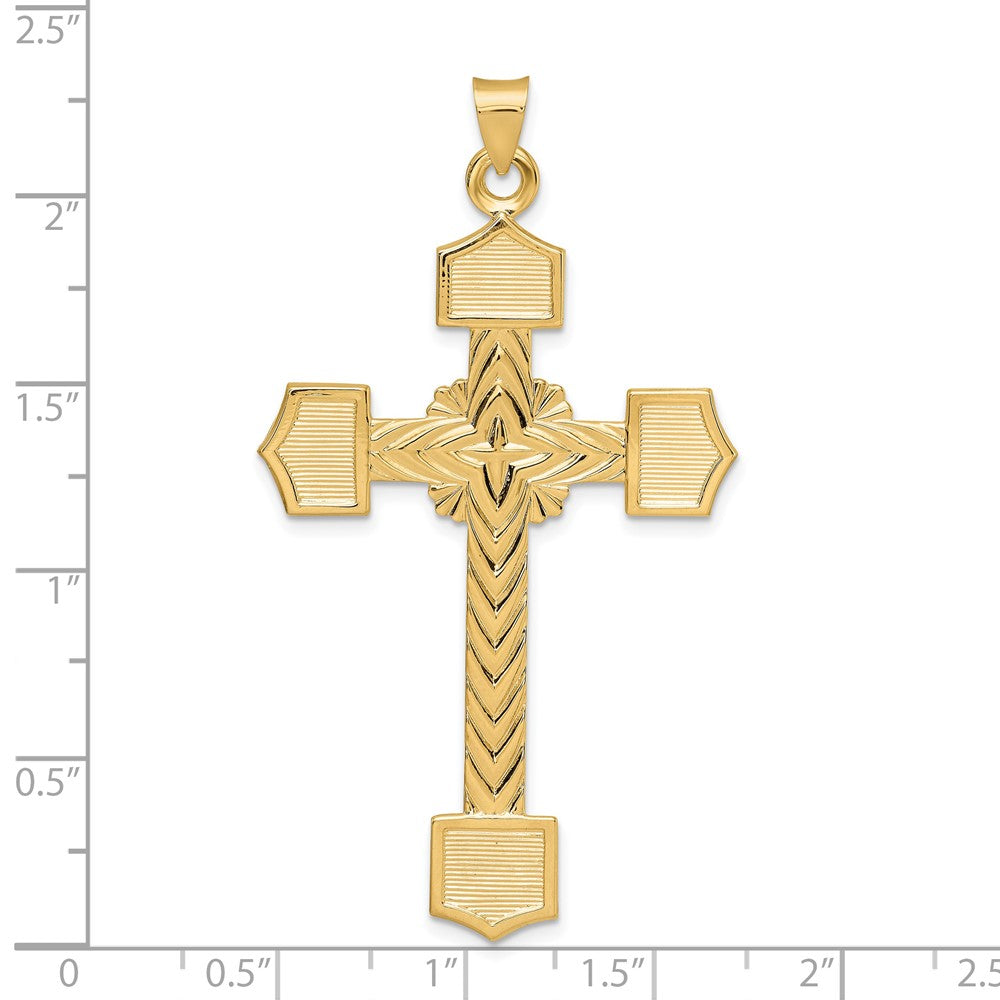 14k Polished Solid Large Fancy Design Cross Pendant