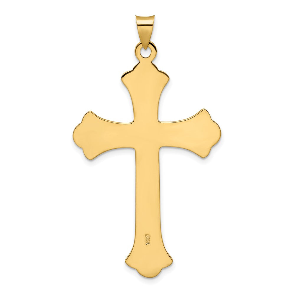 14k Polished and Textured Solid Large Fleur de Lis Cross Pendant