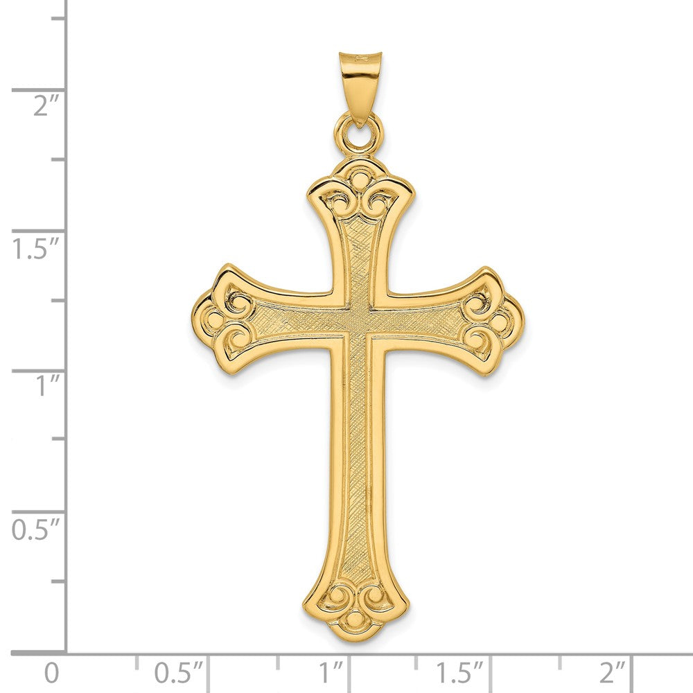 14k Polished and Textured Solid Large Fleur de Lis Cross Pendant