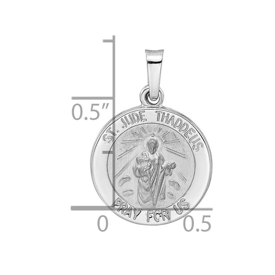 14k White Gold Polished and Satin Hollow St Jude Thaddeus Medal Round Pendant