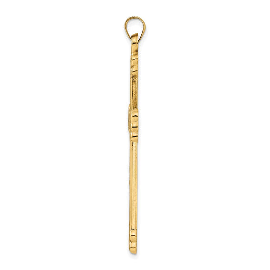 14k Polished and Textured Circle Center Cross Pendant
