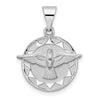 14k White Gold Polished and Satin Hollow Holy Spirit Medal Round Pendant