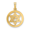 14k Polished Blue Enameled Solid Star of David in Circle Pendant