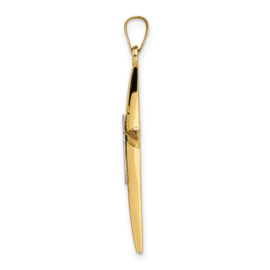 14k Two-tone Polished Solid Double Cross Pendant