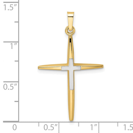 14k Two-tone Polished Solid Double Cross Pendant