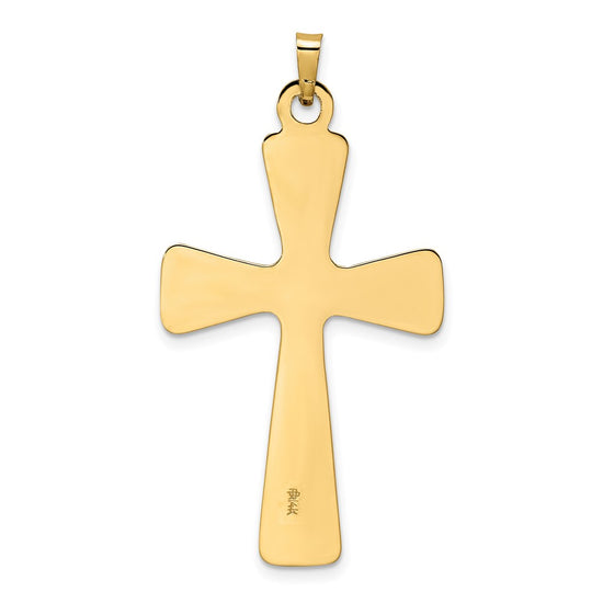 14k Polished Center Flower Solid Cross Pendant