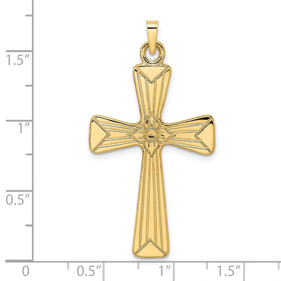 14k Polished Center Flower Solid Cross Pendant