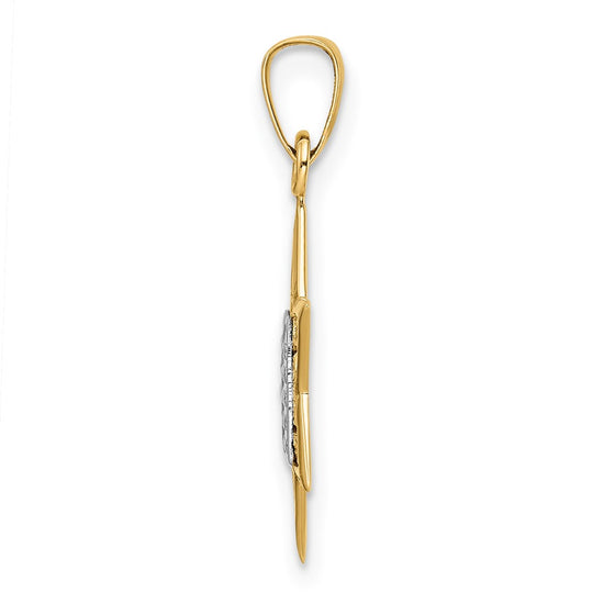 14k Two-tone Polished Solid Star of David and Torah Pendant
