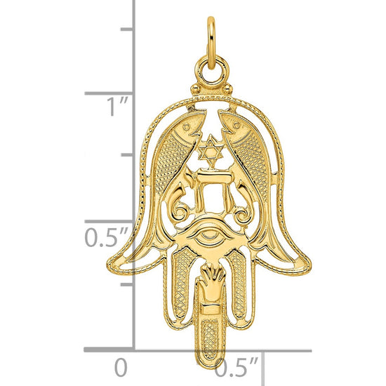 14k Polished and Textured Solid Hamsa Pendant