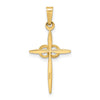14k Two-tone Polished and Satin Solid Double Ring Cross Pendant