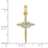 14k Two-tone Polished and Satin Solid Double Ring Cross Pendant