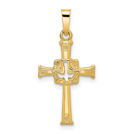 14k Polished Cut-Out Solid Dove Cross Pendant