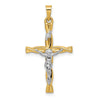 14k Two-tone Polished Hollow INRI Crucifix Twisted Cross Pendant