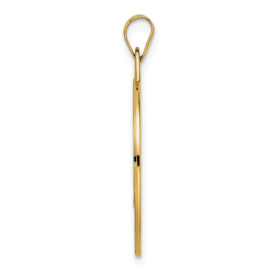 14k Polished Solid Mazel Symbol Round Disc Pendant