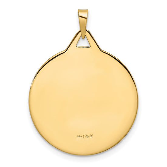 14k Polished Solid Mazel Symbol Round Disc Pendant