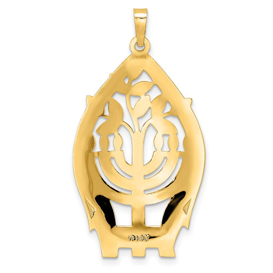 14k Polished Hollow Large Menorah and Tree of Life Pendant