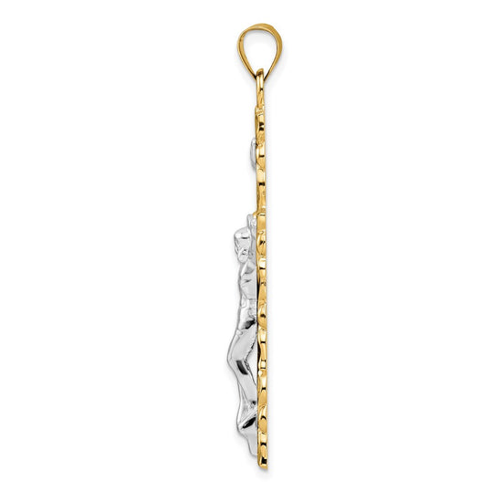 14k Two-tone Polished Solid INRI Crucifix Pendant