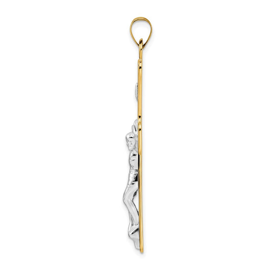 14k Two-tone Large Polished Solid INRI Crucifix Pendant