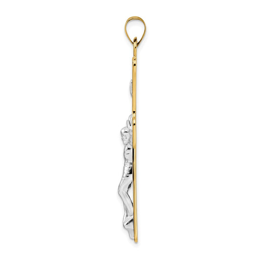 14k Two-tone Large Polished Solid INRI Crucifix Pendant