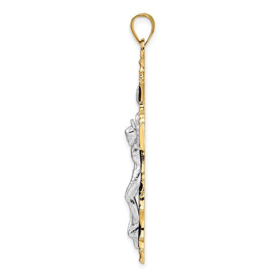 14k Two-tone Large Solid INRI Crucifix Pendant