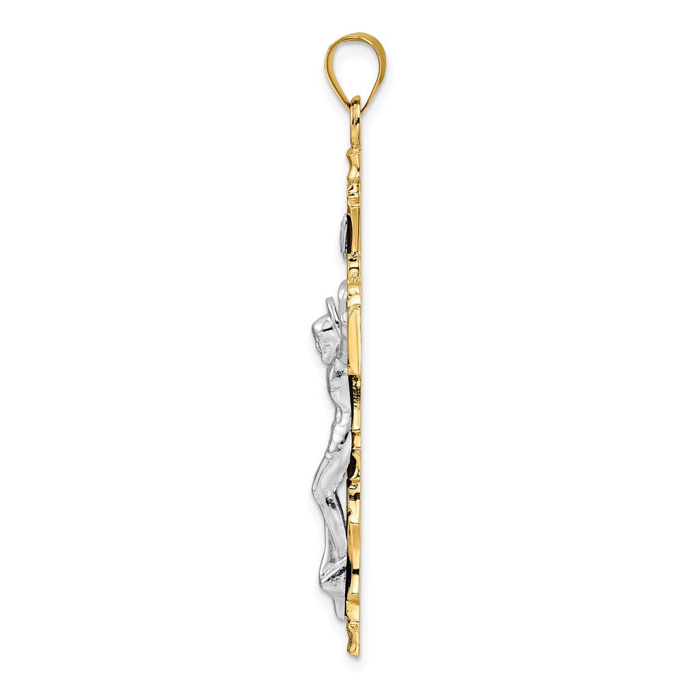 14k Two-tone Large Solid INRI Crucifix Pendant