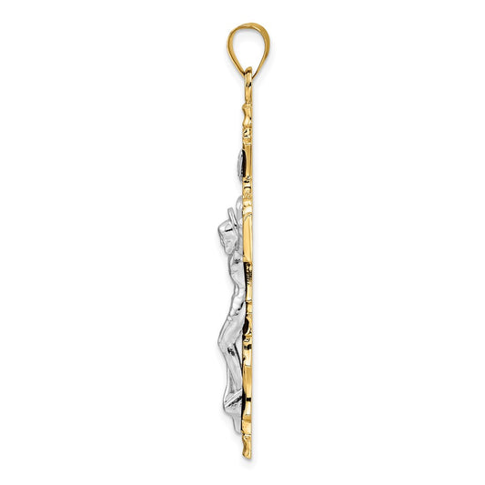 14k Two-tone Large Solid INRI Crucifix Pendant