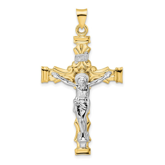 14k Two-tone Large Solid INRI Crucifix Pendant